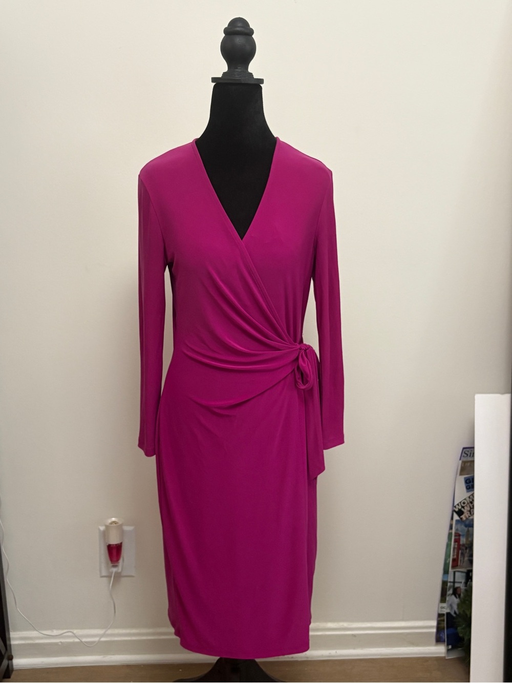 Anne Klein Fuchsia Wrap Midi Dress with Side Tie